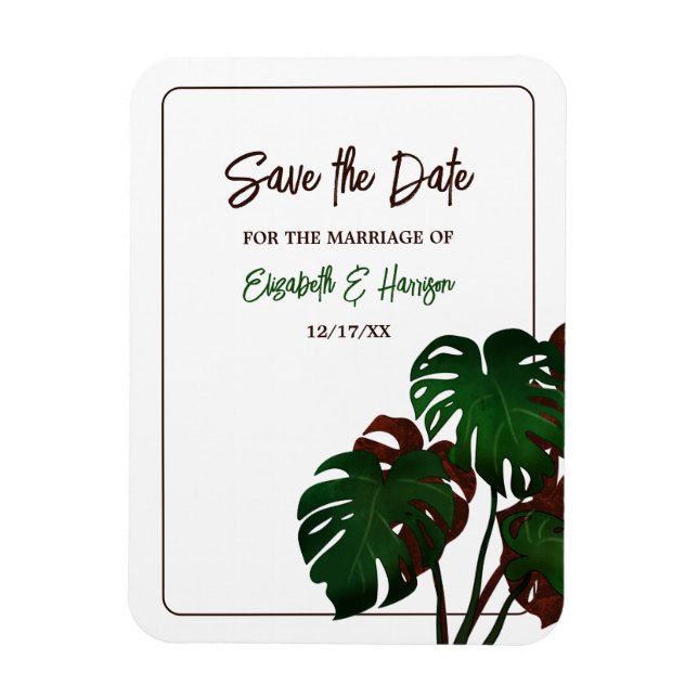 Magnet Flexible Mariage Tropical Monstera Beach Enregistrer la dat (Vertical)