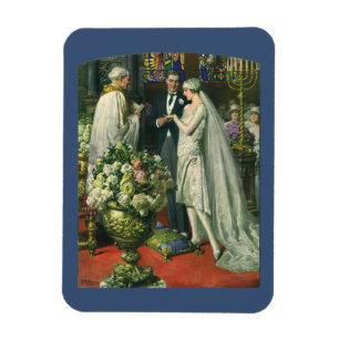Magnet Flexible Mariage Vintage, Mariée et Marié avec Ménorah