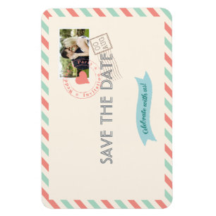 Magnet Flexible Mariage vintage par avion Enregistrer la date avec