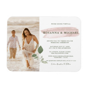 Magnet Flexible Mariage Virtuel avec Éclaboussure Rose Aquarelle