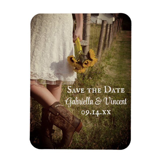 Magnet Flexible Mariée Cowboy Boots Sunflower Wedding Enregistrer  (Vertical)