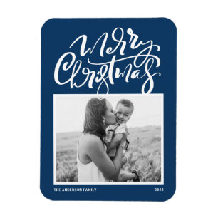 Magnet Flexible Marine bleu Moderne Calligraphie photo Noël