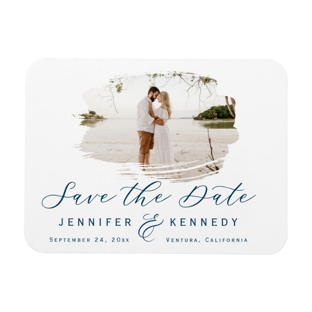 Magnet Flexible Marine Bleu Romantique Brossé Photo Enregistrer La (Horizontal)