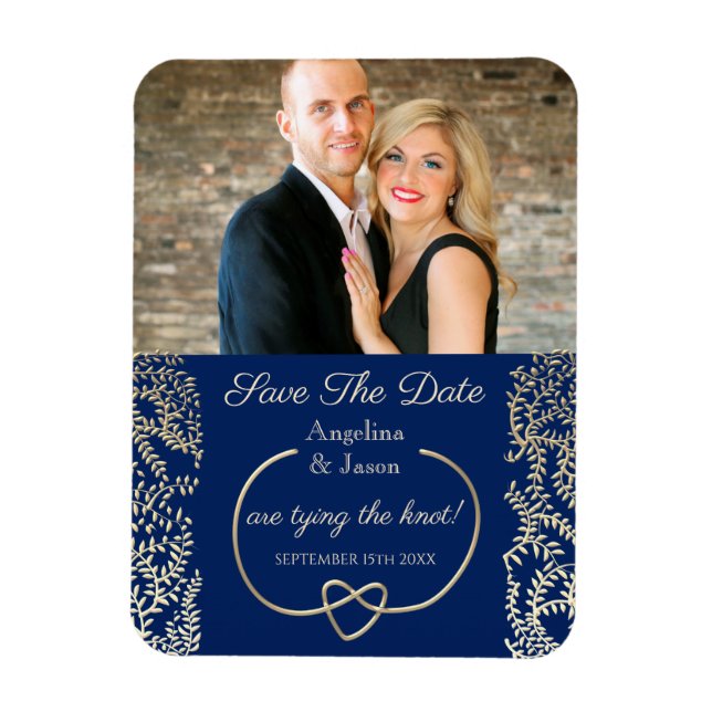 Magnet Flexible Marine Blue Photo Wedding Enregistrer La Date Invi (Vertical)