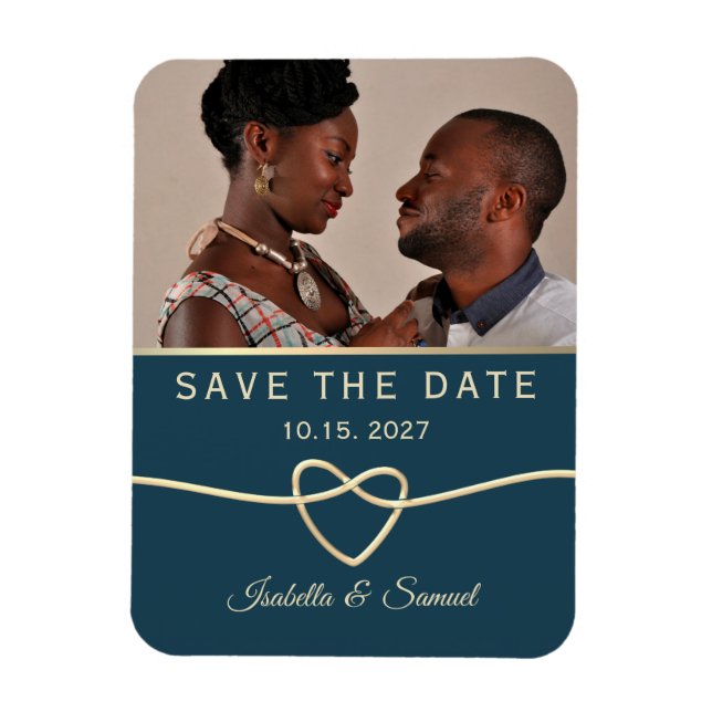 Magnet Flexible Marine Blue Photo Wedding Enregistrer La Date Invi (Vertical)