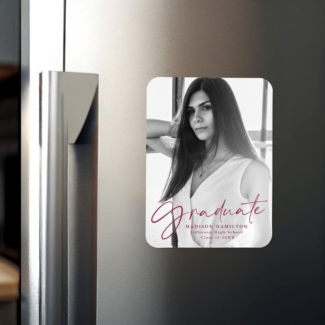 Magnet Flexible Maroon Script Graduation Faire-part photo (Créateur téléchargé)