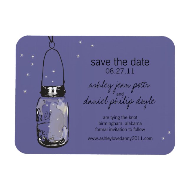 Magnet Flexible Mason Jar & Fireflies Enregistrer la date (Horizontal)