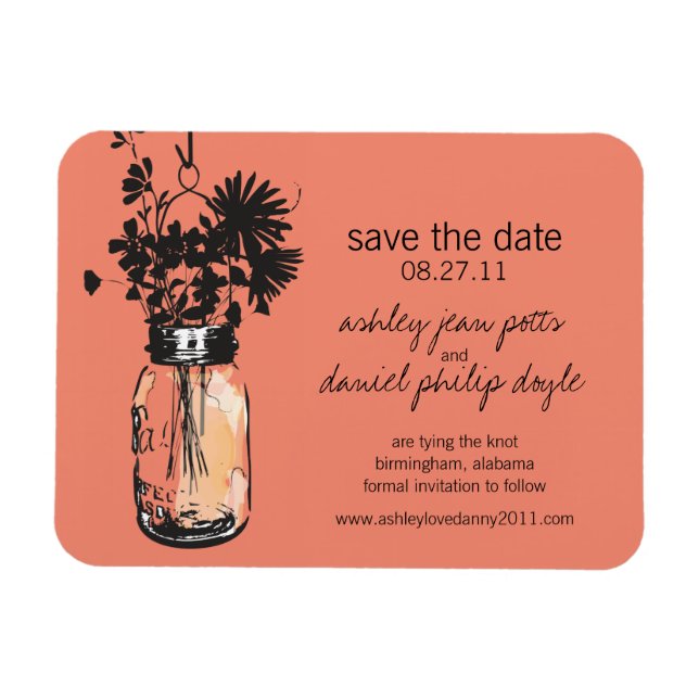 Magnet Flexible Mason Jar & Fleurs sauvages Enregistrer la date (Horizontal)