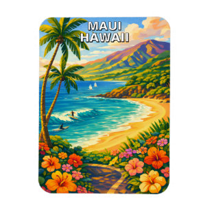 Magnet Flexible Maui Hawaii Côte Tropicale Voyage Rétro