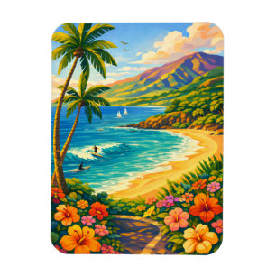 Magnet Flexible Maui Hawaii Côte Tropicale Voyage Rétro