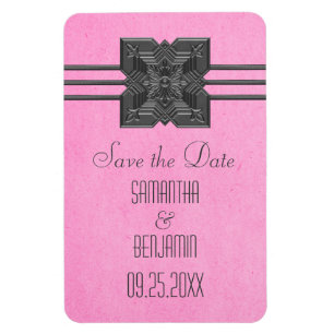 Magnet Flexible Medallion Border Save the Date Magnet, Pink