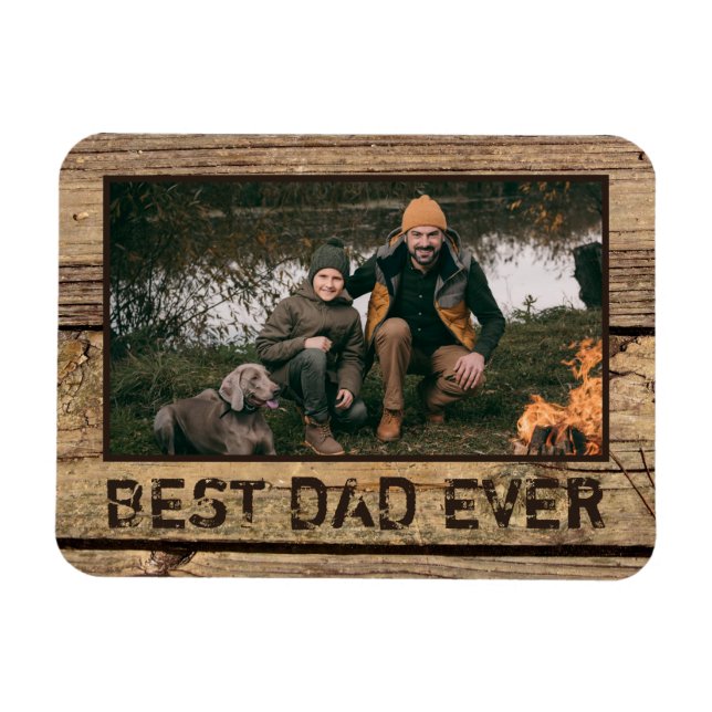 Magnet Flexible MEILLEUR DAD JAMAIS Rustique Photo Bois (Horizontal)