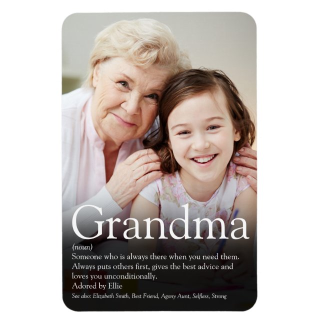Magnet Flexible Meilleure grand-mère, grand-mère Définition Photo (Vertical)