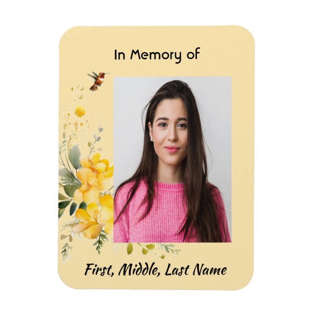 Magnet Flexible Memorial Keepsaké Colibri Jaune Roses (Vertical)