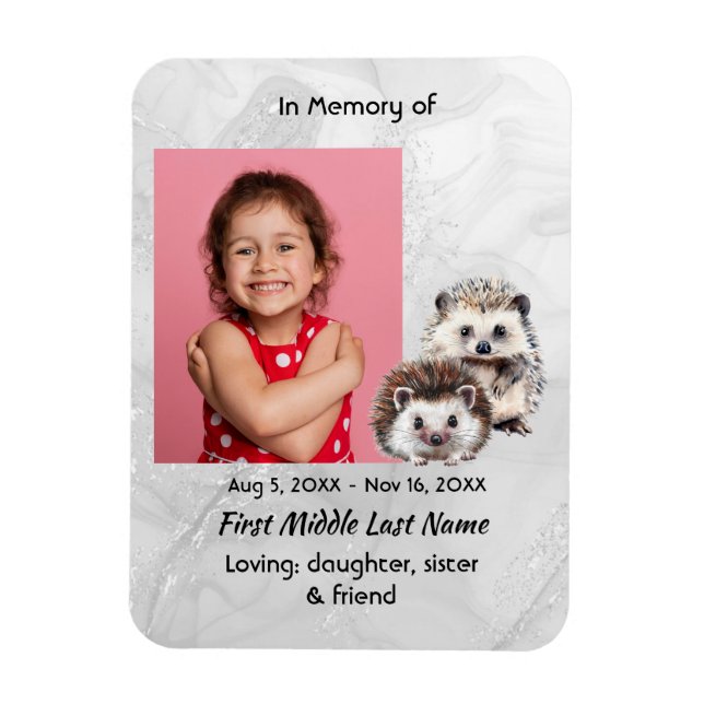 Magnet Flexible Memorial Keepsake Cute Hedgehog Children   (Vertical)