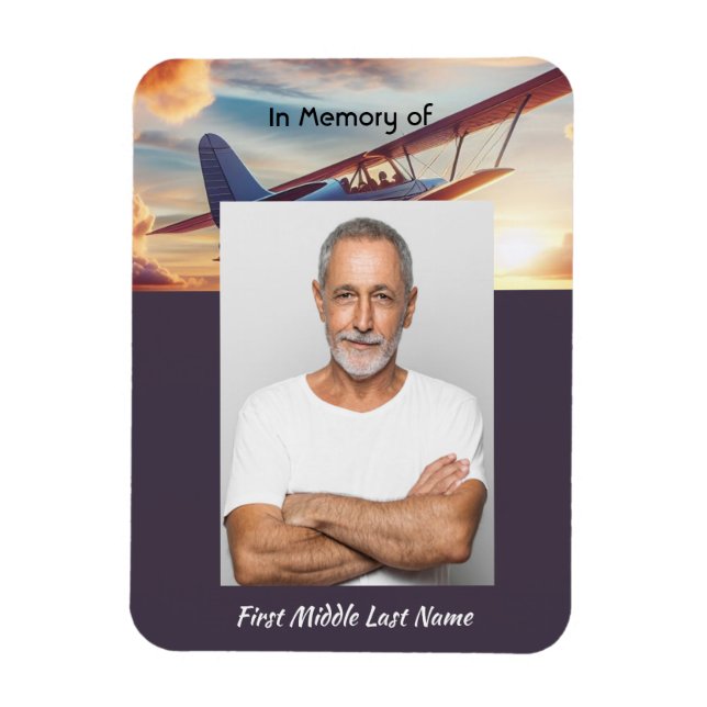 Magnet Flexible Memorial Photo Pilot Airplane Flying Sunset (Vertical)