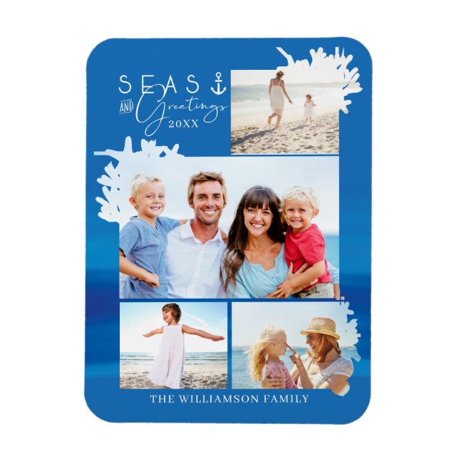 Magnet Flexible Mer Bleue Nautique & Salutations Ocean Photo Cadre (Vertical)