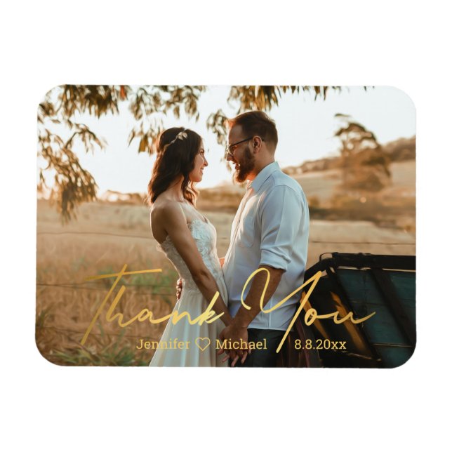 Magnet Flexible merci, chic écriture manuscrite or mariage photo (Horizontal)