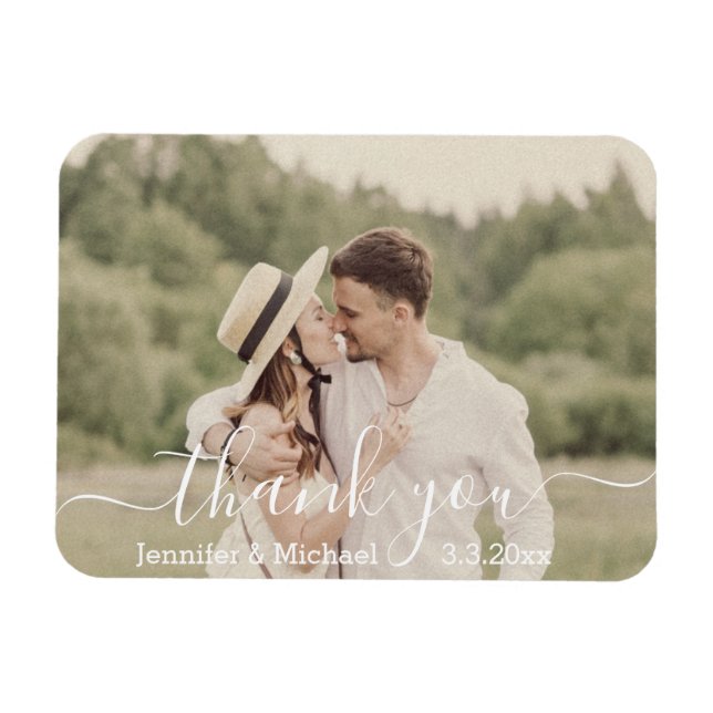 Magnet Flexible merci écriture moderne mariage campagnard photo (Horizontal)