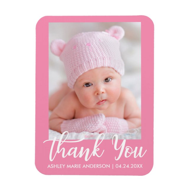 Magnet Flexible Merci Nouveau bébé rose (Vertical)