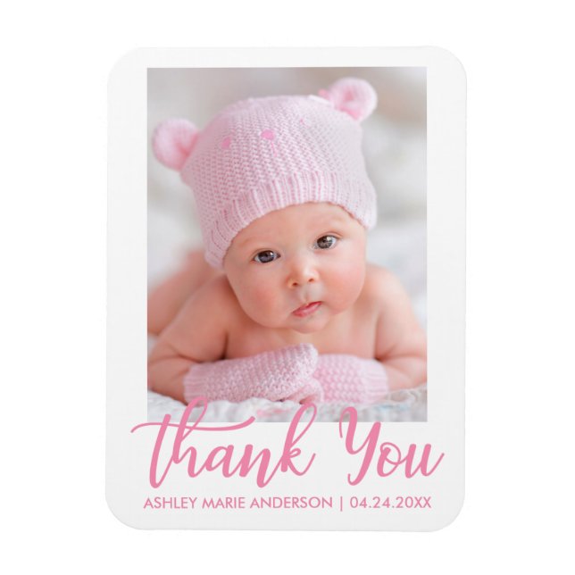 Magnet Flexible Merci Nouveau Script rose bébé (Vertical)