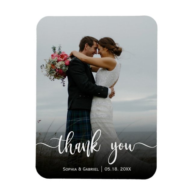 Magnet Flexible Merci photo Mariage lettres main moderne (Vertical)