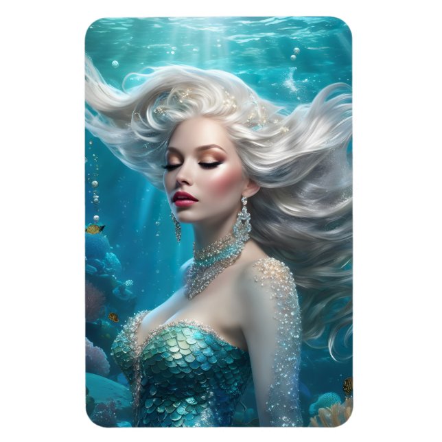 Magnet Flexible Mermaid cheveux en argent Turquoise Océan (Vertical)