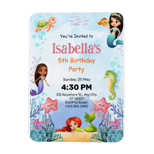 Magnet Flexible Mermaid Mer 5e anniversaire Invitation de fête