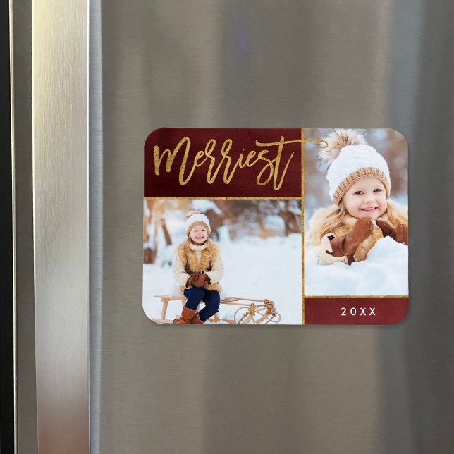 Magnet Flexible Merriest Faux Gold Foil 2 Photo Holiday (Créateur téléchargé)