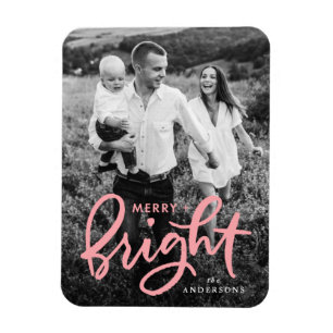 Magnet Flexible Merry and Bright Bold Pink Script Holiday