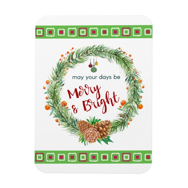 Magnet Flexible Merry & Bright Christmas Wreath (Vertical)