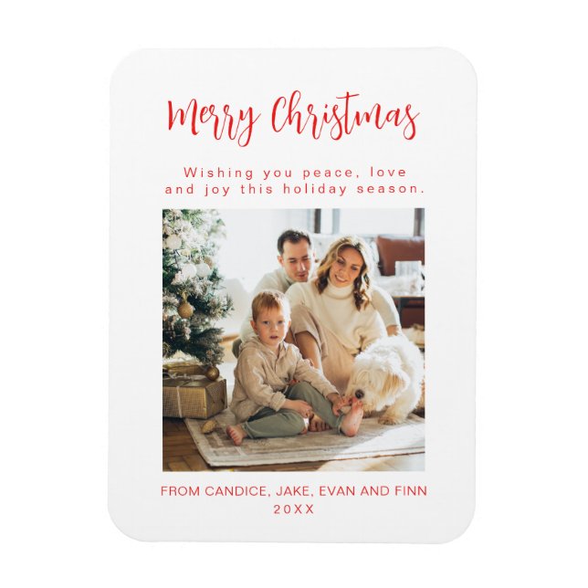 Magnet Flexible Merry Christmas Red Family Photo Holiday Card (Vertical)