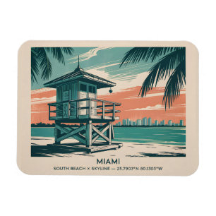 Magnet Flexible Miami Floride Voyage South Beach Minimaliste Rétro