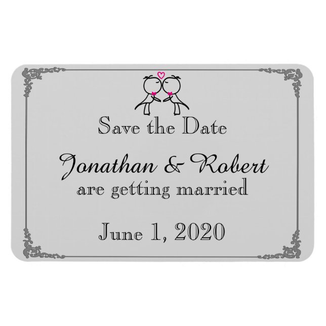Magnet Flexible Mignonne deux chambres Cartoon Gay Wedding Enregis (Horizontal)