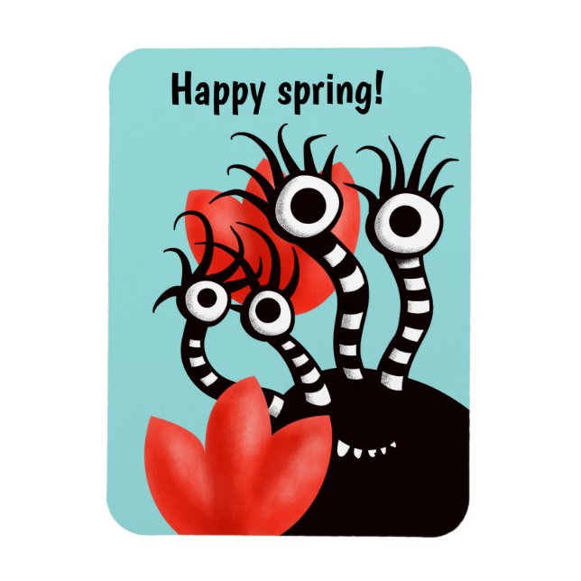Magnet Flexible Mignonne Monstre À Quatre Yeux Tulipes Abstraites (Vertical)