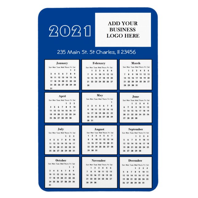 Magnet Flexible Mini Calendrier 2021 Réfrigérateur Logo d'entrepri (Vertical)