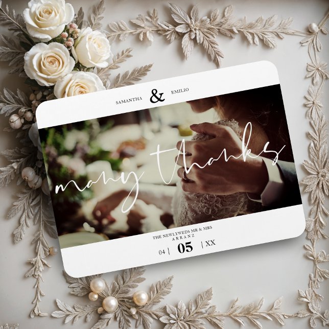Magnet Flexible Minimaliste blanc Merci photo Couple Mariage (Modern Minimalist White Many Thanks Custom Photo Couple Wedding.)