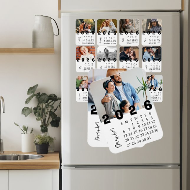 Magnet Flexible Minimaliste moderne Décembre 2026 Calendrier photo (Modern Minimalist December 2026 Photo Calendar Magnet)