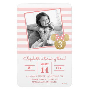 Magnet Flexible Minnie Mouse Photo d'anniversaire rayée or et ro