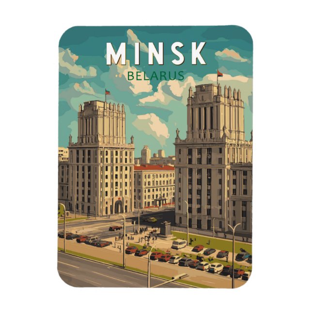 Magnet Flexible Minsk Belarus Illustration Voyage Art Vintage (Vertical)