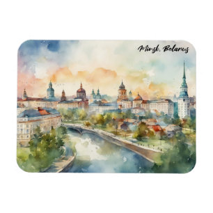 Magnet Flexible Minsk Biélorussie peinture aquarelle colorée Ville