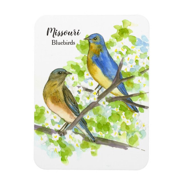 Magnet Flexible Missouri Souvenir Bluebirds Hawthorn Tree (Vertical)