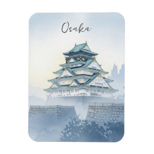 Magnet Flexible Misty Osaka Castle Japon Aquarelle