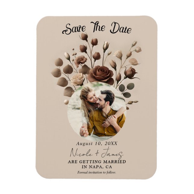 Magnet Flexible Mocha Mousse Beige Brown Floral Enregistrer La Dat (Vertical)
