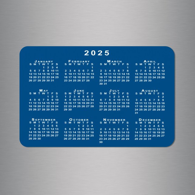Magnet Flexible Modèle Arrière - plan bleu blanc 2025 (White 2025 Calendar Blue Background Template Magnet in situ)