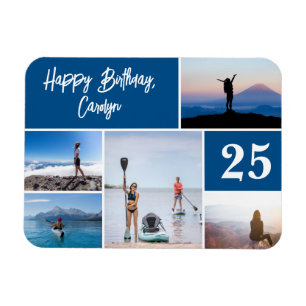 Magnet Flexible Modern Any Age Five Photo Collage Joyeux anniversa