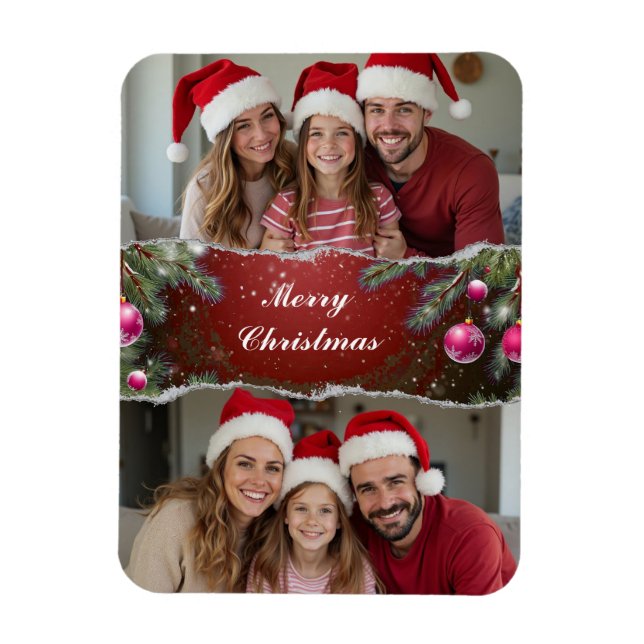 Magnet Flexible Modern Christmas Script with Family Photo (Vertical)