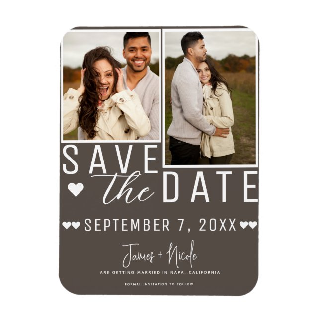 Magnet Flexible Modern Dark Taupe Enregistrer la date 2 Mariage ph (Vertical)