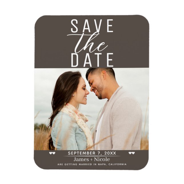 Magnet Flexible Modern Dark Taupe Enregistrer la date Mariage Phot (Vertical)