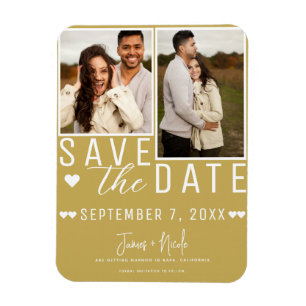 Magnet Flexible Modern Gold Enregistrer la date 2 Mariage photo